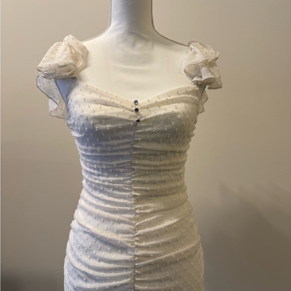 Zara Cream Ruched Ruffle Mini Dress